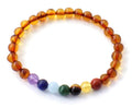 Amber Cognac Chakra Stretch Bracelet With Gems
