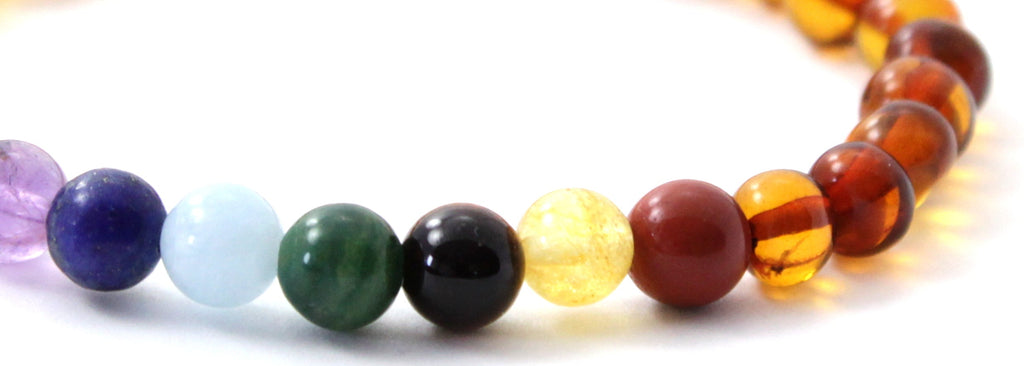 Amber Cognac Chakra Stretch Bracelet With Gems